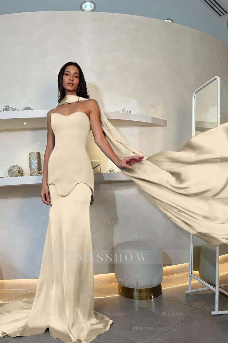 Halter Strapless Sleeveless Long Mermaid Formal Dress With Pleated