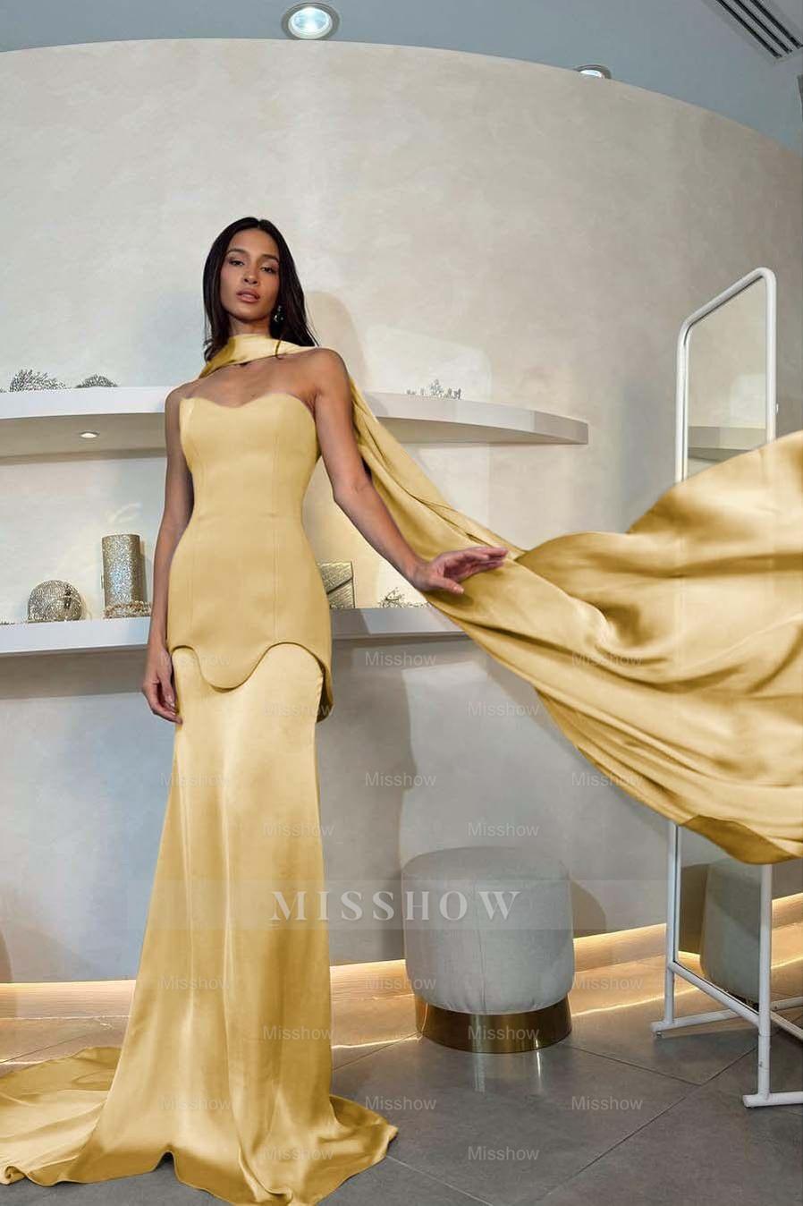 Halter Strapless Sleeveless Long Mermaid Formal Dress With Pleated