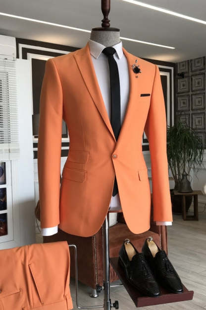 Latest Orange Two-Piece Peaked Lapel Prom Suit For Men