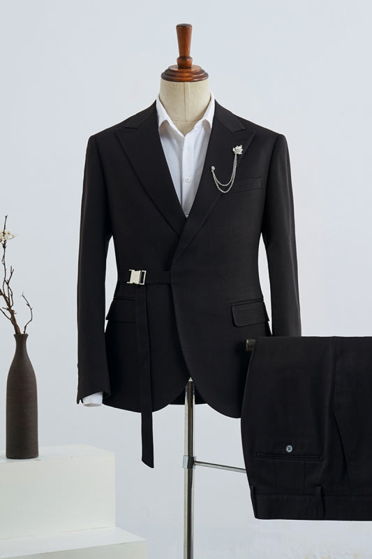 Formal Black Peaked Lapel Men's Prom Suit