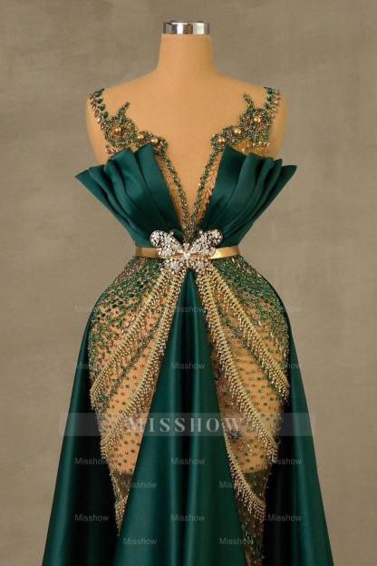 Heavy Emerald Green Straps Mermaid Formal Dress With Sleeveless Long