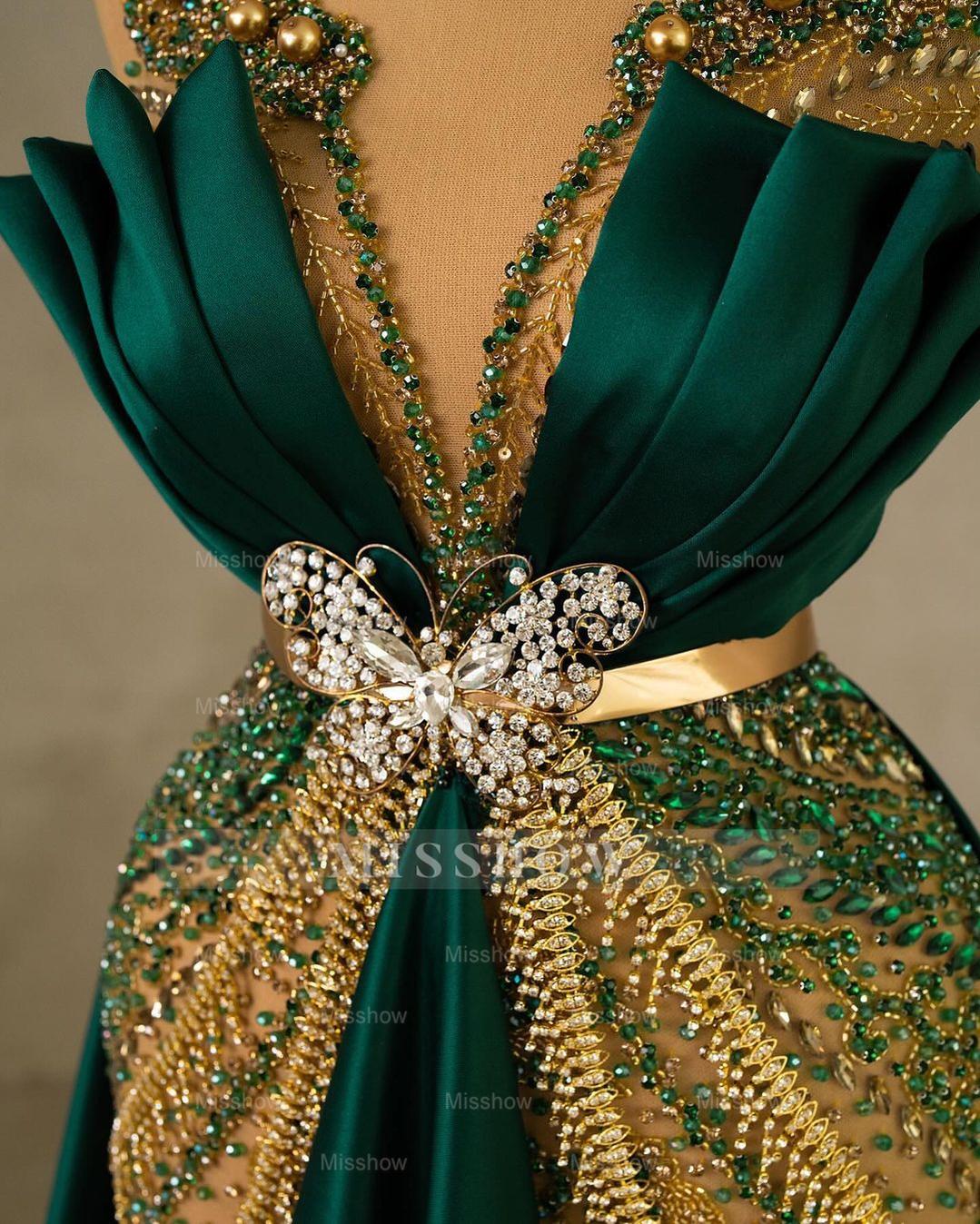Heavy Emerald Green Straps Mermaid Formal Dress With Sleeveless Long