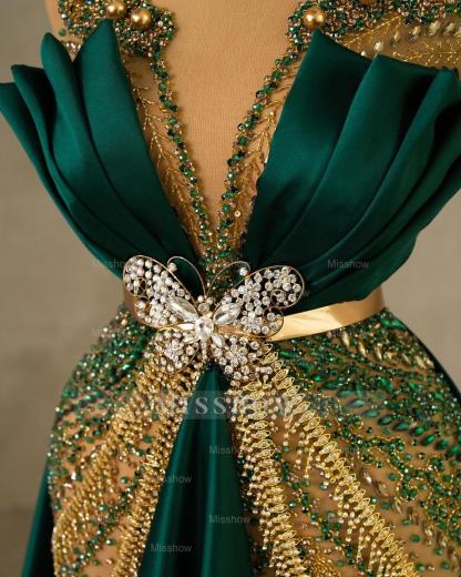 Heavy Emerald Green Straps Mermaid Formal Dress With Sleeveless Long