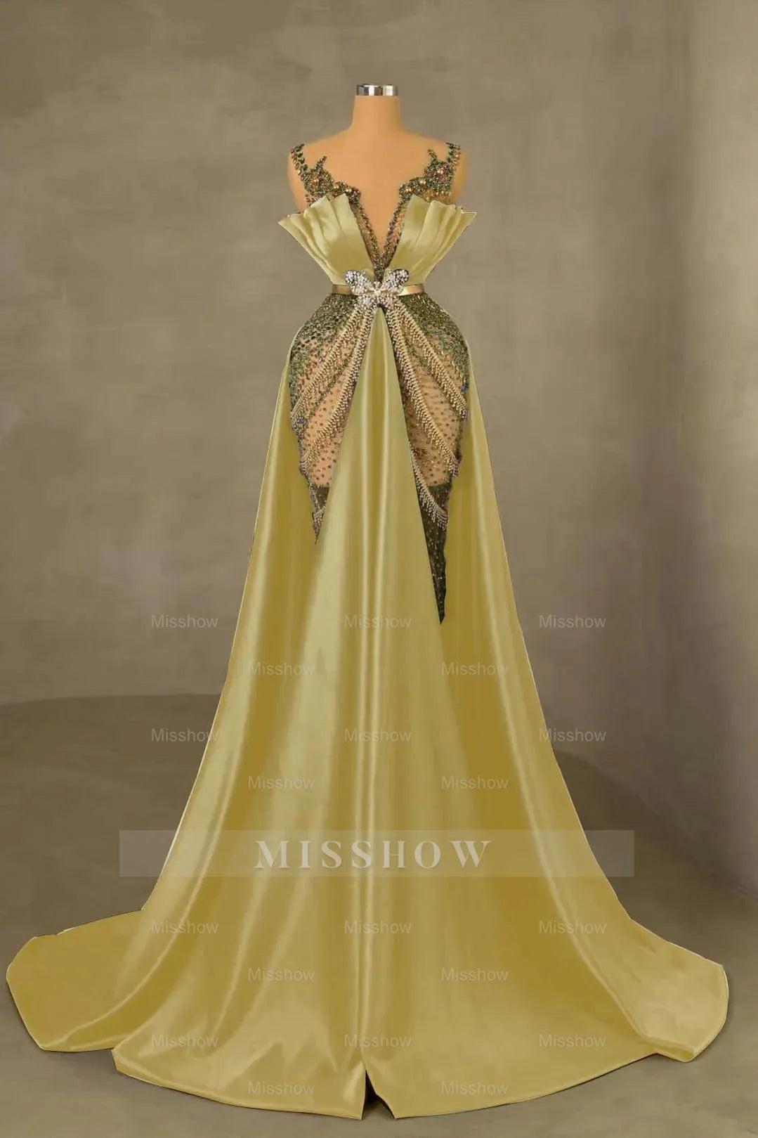 Heavy Emerald Green Straps Mermaid Formal Dress With Sleeveless Long