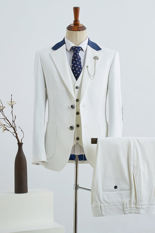 Modern White Notched Lapel Three-Piece Men's Prom Suit