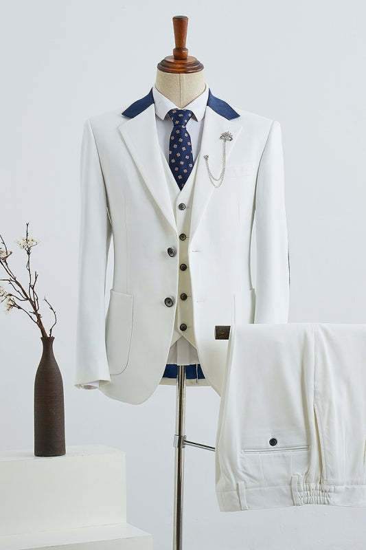 Modern White Notched Lapel Three-Piece Men's Prom Suit