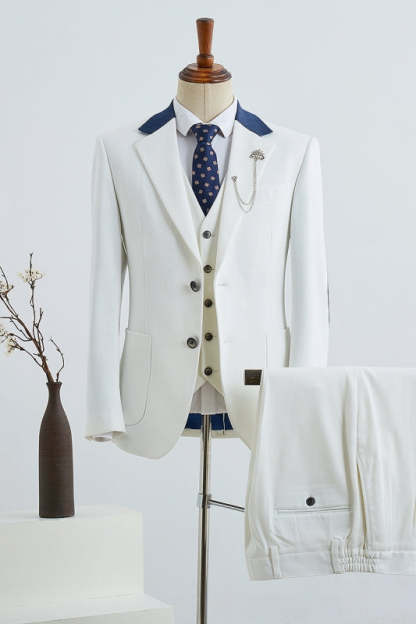 Modern White Notched Lapel Three-Piece Men's Prom Suit