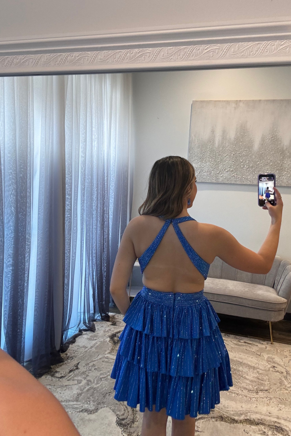 Sparkly Black A Line Short Beaded Cocktail Dress With Ruffles