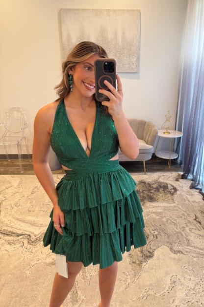 Sparkly Black A Line Short Beaded Cocktail Dress With Ruffles