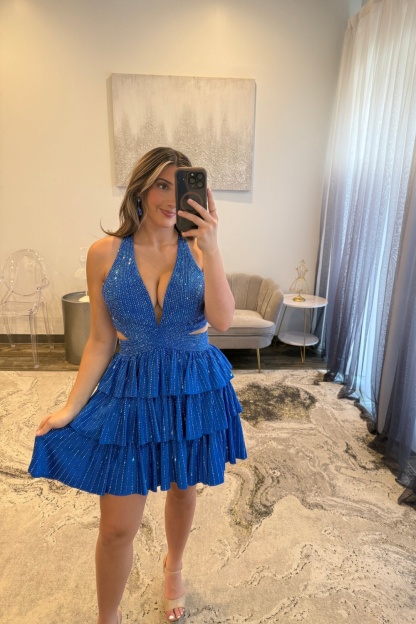 Sparkly Black A Line Short Beaded Cocktail Dress With Ruffles