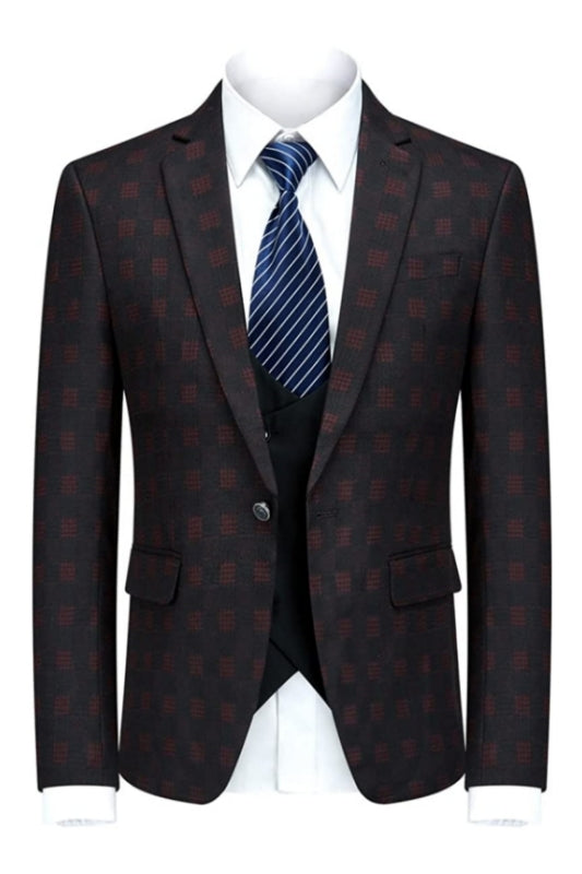 Formal Black and Red Three-Piece Business Suit for Men