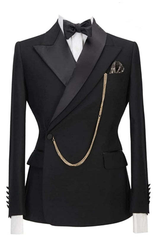 Contemporary Black Peaked Lapel Two-Piece Prom Ensemble