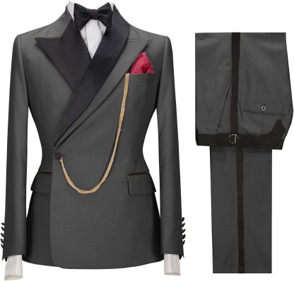 Simple Gray Peaked Lapel Two-Piece Prom Suit For Men