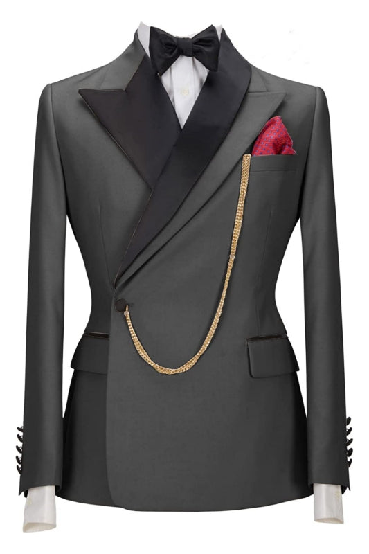 Simple Gray Peaked Lapel Two-Piece Prom Suit For Men