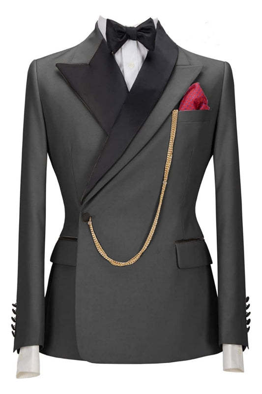 Simple Gray Peaked Lapel Two-Piece Prom Suit For Men