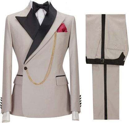 Khaki Peaked Lapel Two-Piece Custom Prom Attire