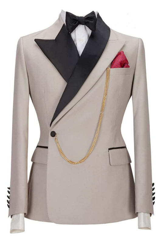 Khaki Peaked Lapel Two-Piece Custom Prom Attire