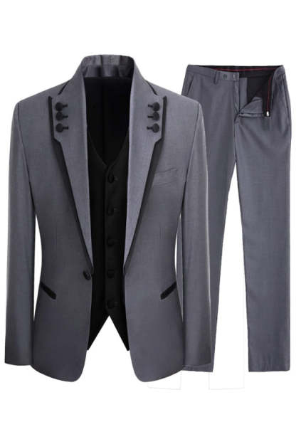 Jeffrey Streamlined Gray Shawl Lapel Three Piece Prom Suite