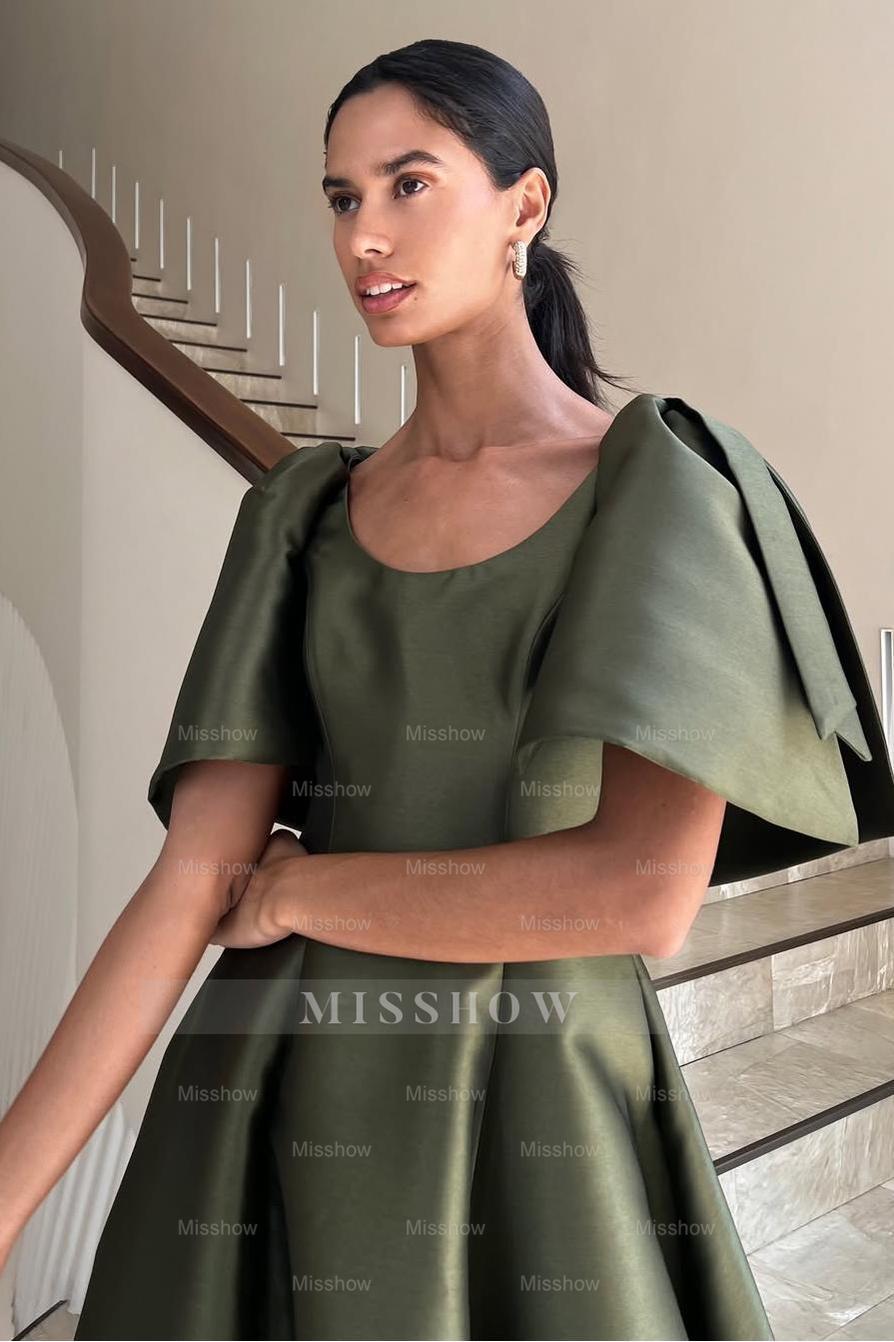 Jewel Neck Short Sleeves Long A Line Formal Dress With Pleated