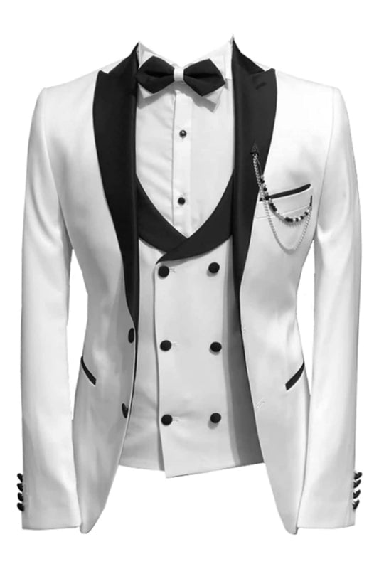 Formal White Peaked Lapel Three-Piece Prom Suit For Men