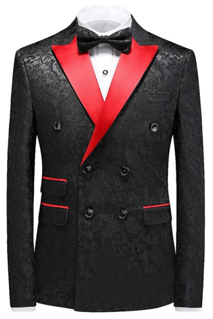 Formal Black Jacquard Double-Breasted Three-Piece Prom Ensemble