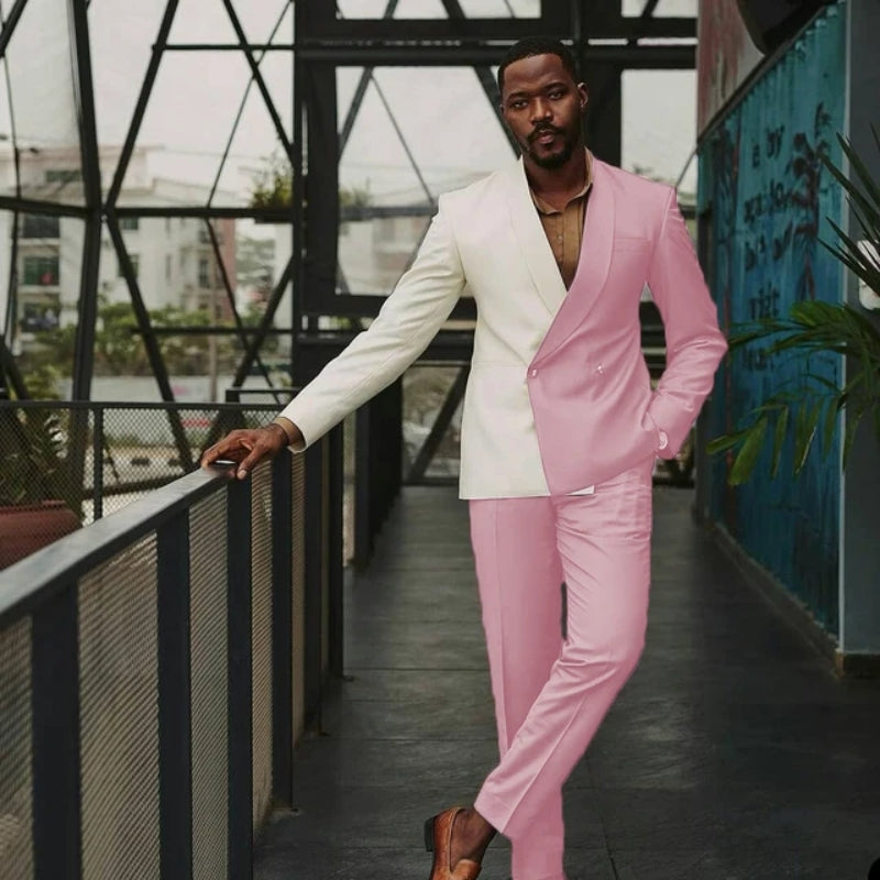 Traditional Pink Shawl Lapel Double Breasted Prom Suit