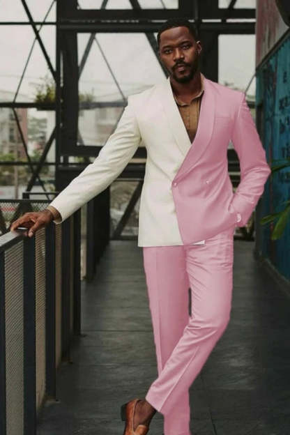 Traditional Pink Shawl Lapel Double Breasted Prom Suit