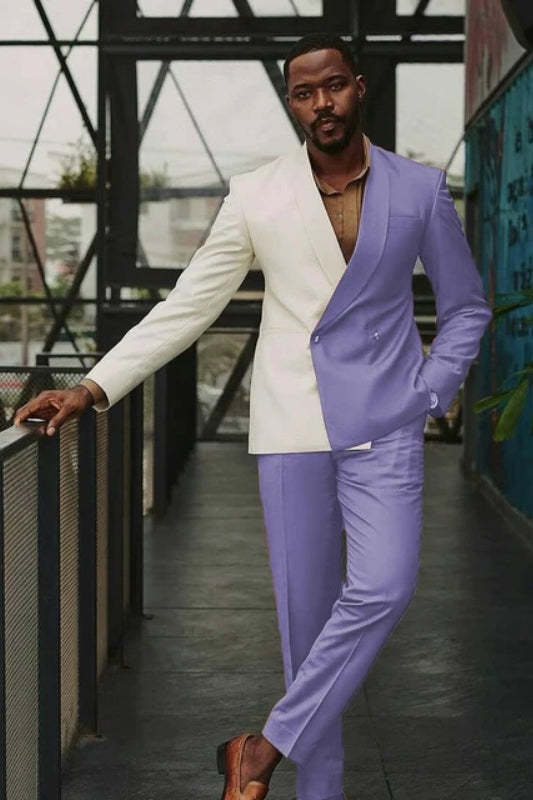 Stylish Lavender Shawl Lapel Double Breasted Prom Suit