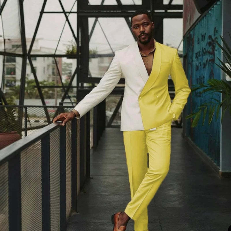 Glamorous Yellow Shawl Lapel Double Breasted Prom Suit