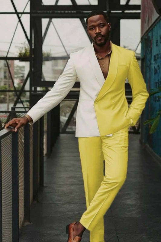 Glamorous Yellow Shawl Lapel Double Breasted Prom Suit