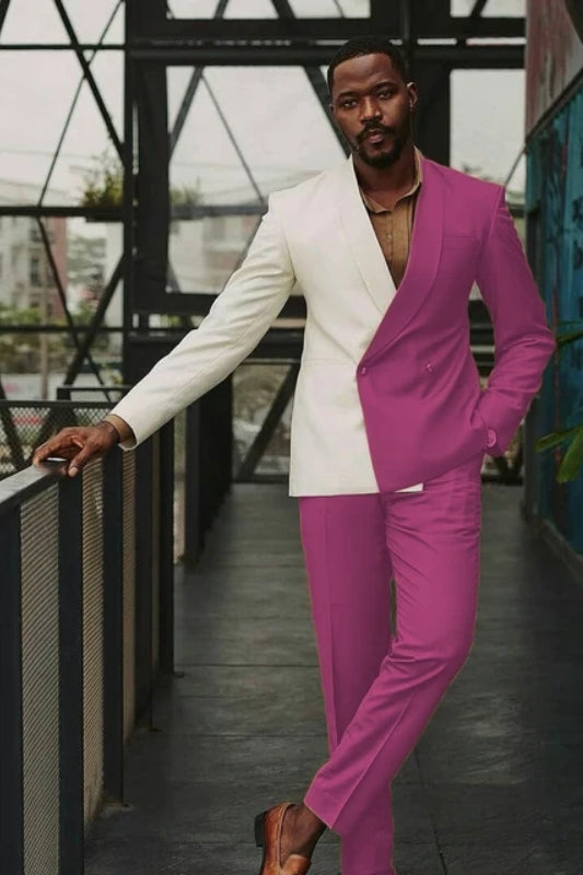 Latest Fuchsia Shawl Lapel Double Breasted Prom Suit