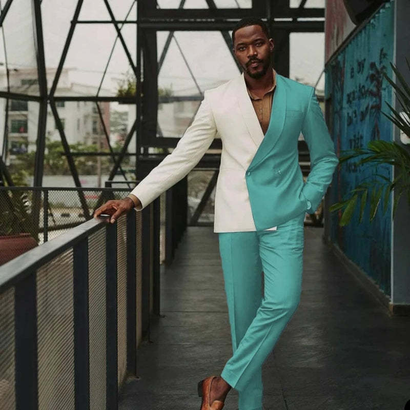 Gentle Teal Shawl Lapel Double Breasted Prom Suit