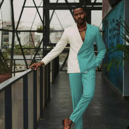 Gentle Teal Shawl Lapel Double Breasted Prom Suit