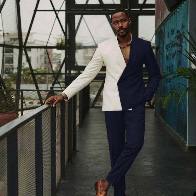 Handsome Navy Shawl Lapel Double Breasted Prom Suit