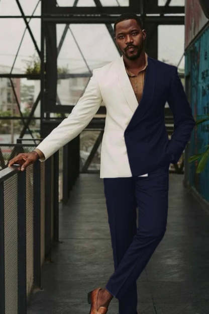 Handsome Navy Shawl Lapel Double Breasted Prom Suit