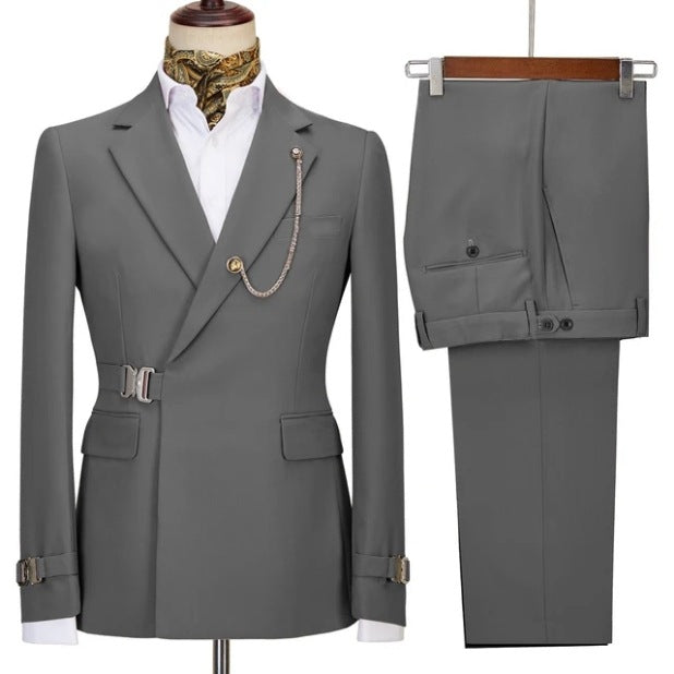 Elegant Grey Notched Lapel Men's Prom Suit
