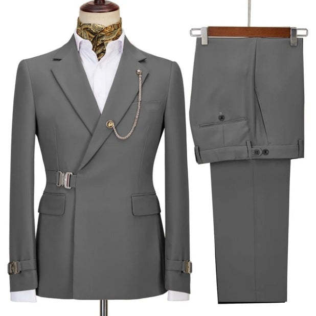 Elegant Grey Notched Lapel Men's Prom Suit