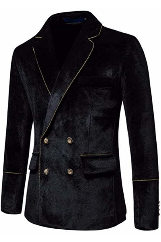 Fancy Black Notched Lapel Double Breasted Velvet Prom Ensemble