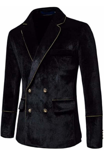 Fancy Black Notched Lapel Double Breasted Velvet Prom Ensemble