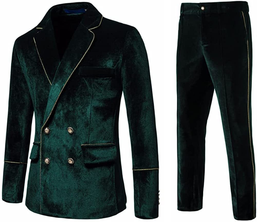 Chic Forest Green Notched Lapel Double Breasted Velvet Prom Attire