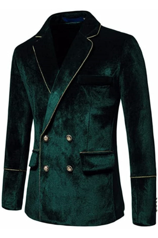 Chic Forest Green Notched Lapel Double Breasted Velvet Prom Attire