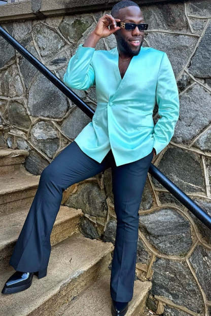 Modern Sky Blue Shawl Lapel Prom Suit