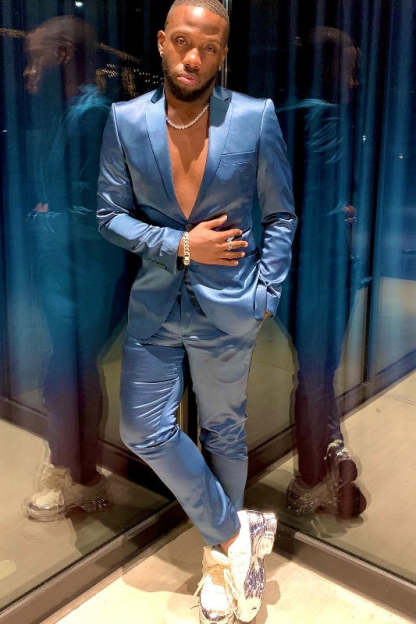 Charming Dusty Blue Notched Lapel Bespoke Prom Suit