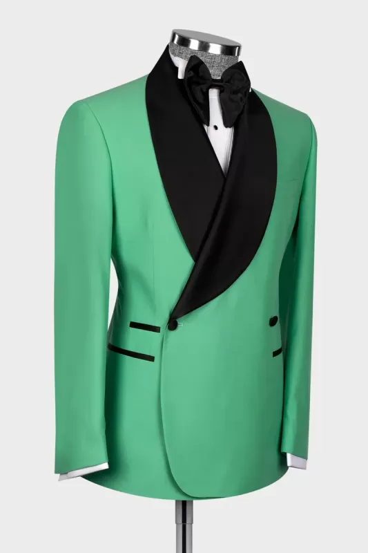 Custom Green Shawl Lapel Double Breasted Prom Suits