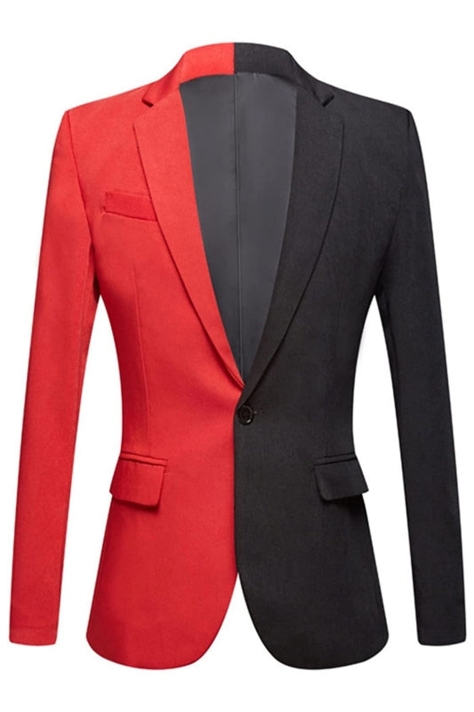 Classic Black and Crimson Notched Lapel Two Piece Custom Prom Attire