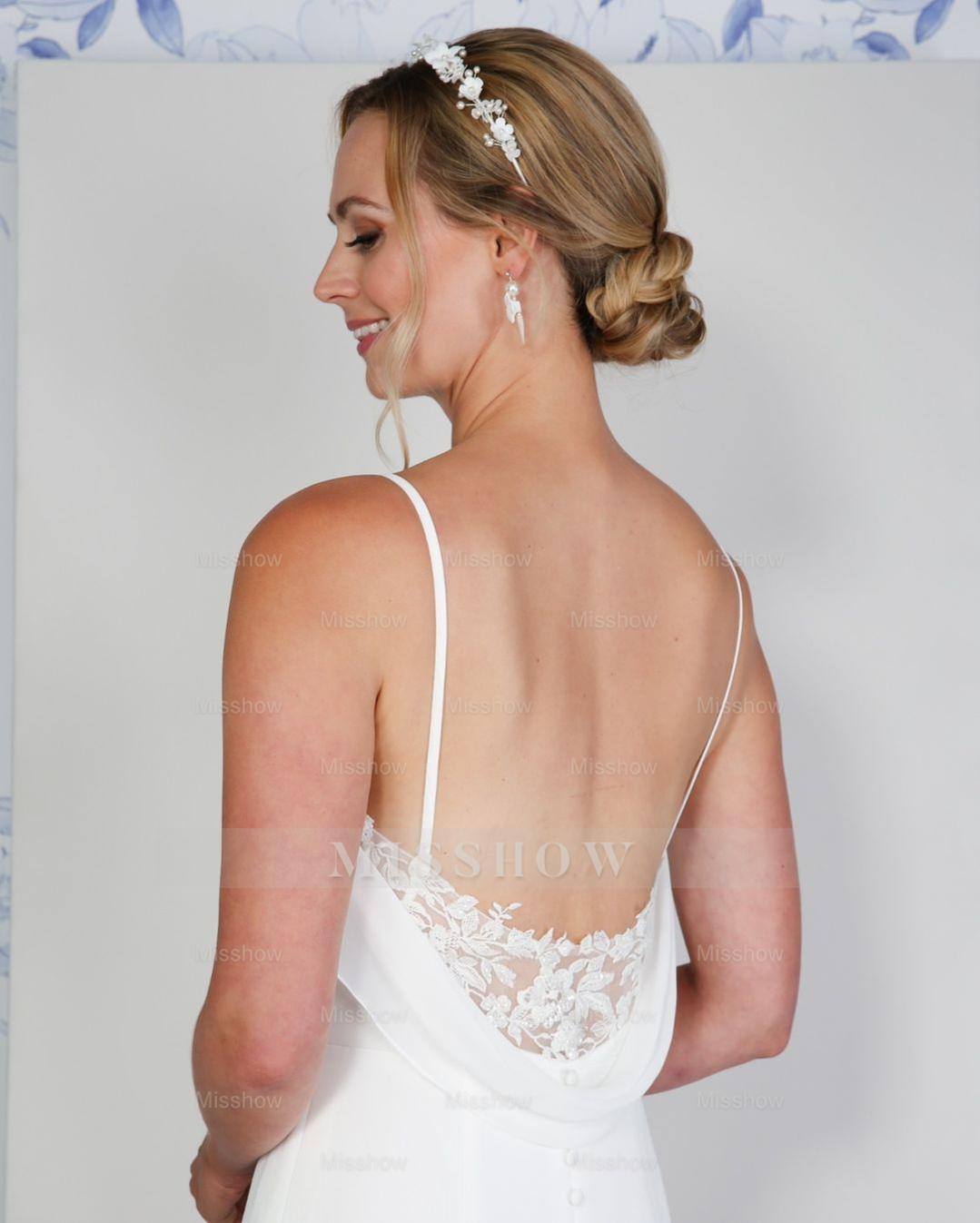 Lace Back Spaghetti Strap White Chiffon Sleeveless Mermaid Formal Dress