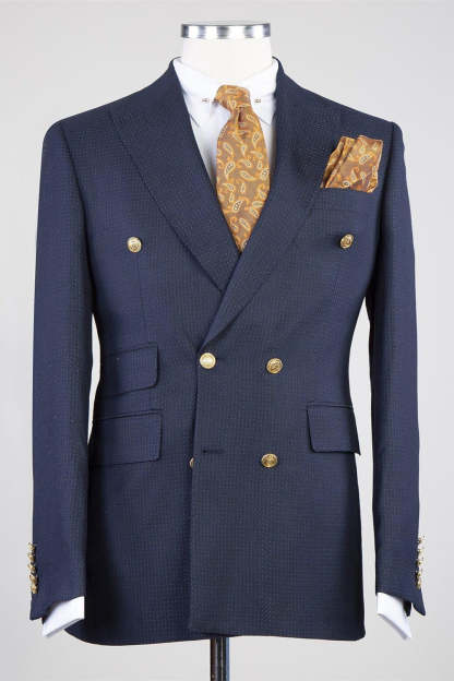 Latest Navy Peak Lapel Double Breasted Business Men’s Suits