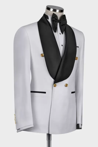 Latest White Shawl Lapel Double Breasted Wedding Suit