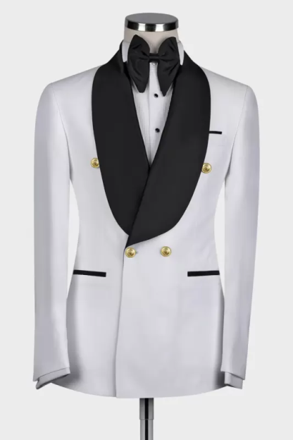 Latest White Shawl Lapel Double Breasted Wedding Suit