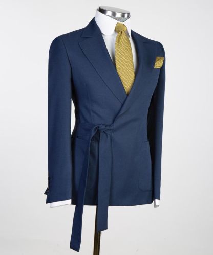 Classic Navy Blue Notched Lapel Two-Piece Prom Suit